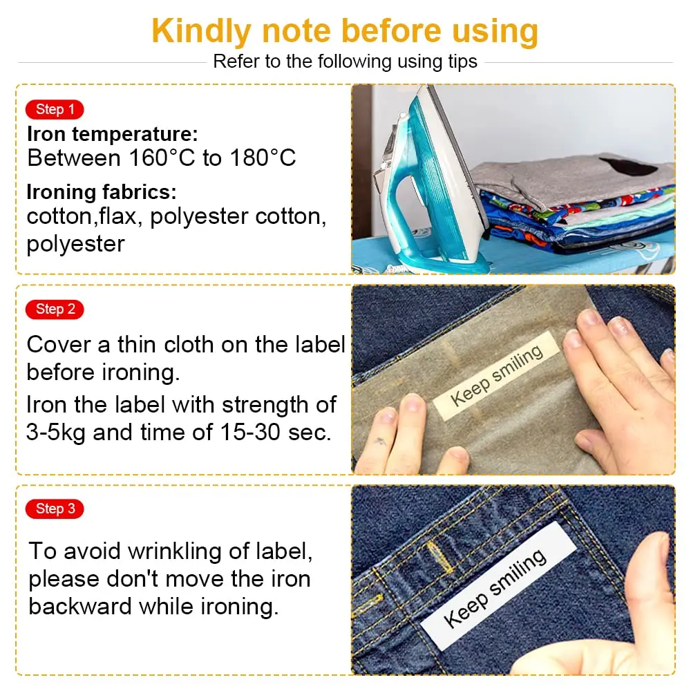 5Pk Compatible Dymo LetraTag Iron-On Fabric Labels 18771 Black on White Iron on Labels for Clothing Tape Work in LT-100H LT-110T