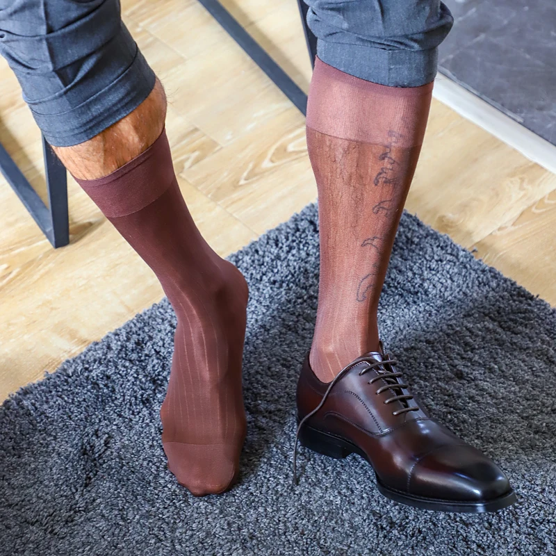

Men's Business Socks Man Sexy Ultra Sheer Breathable Black Striped Long Hose Visual Male TNT Suit Socks Formal Style Dress Socks