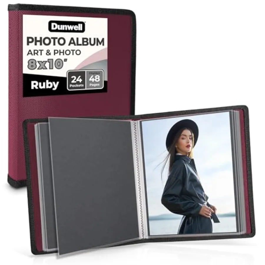 Photo Album 8x10 with Mounting Paper, 8 x 10 Photo and Art Portfolio Presentation Book, 24 Clear Sleeves, Each Shows 48 Pages,