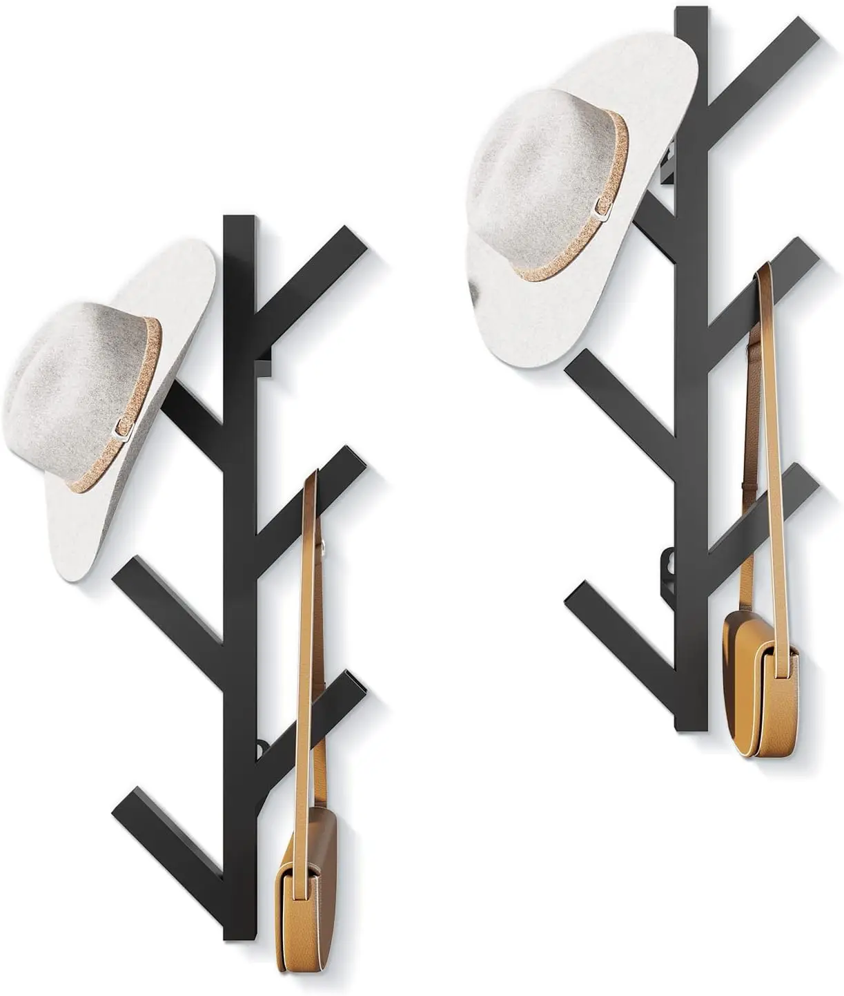 2 Pack Vertical Coat Rack Wall Mounted, Metal Vertical Hat Rack for Wall, Modern Wall Coat Tree for Hats, Jackets, Bags,