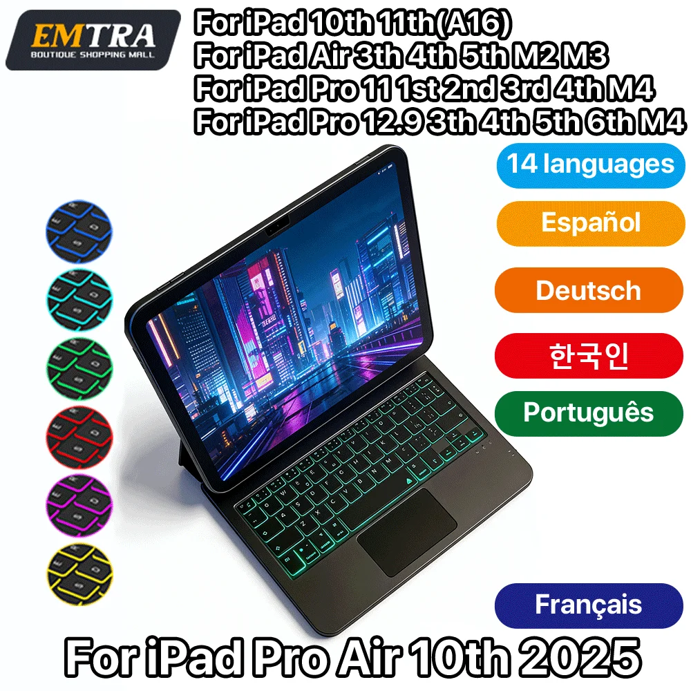 

Клавиатура Magic Keyboard с подсветкой для iPad 11, 10.9, Air 4, 5, 10-го, 11-го поколений, Bluetooth-клавиатура для iPad Pro 12.9, 6-го, 5-го, 4-го, 3-го поколений, 13, M4, магнитные смарт-чехлы