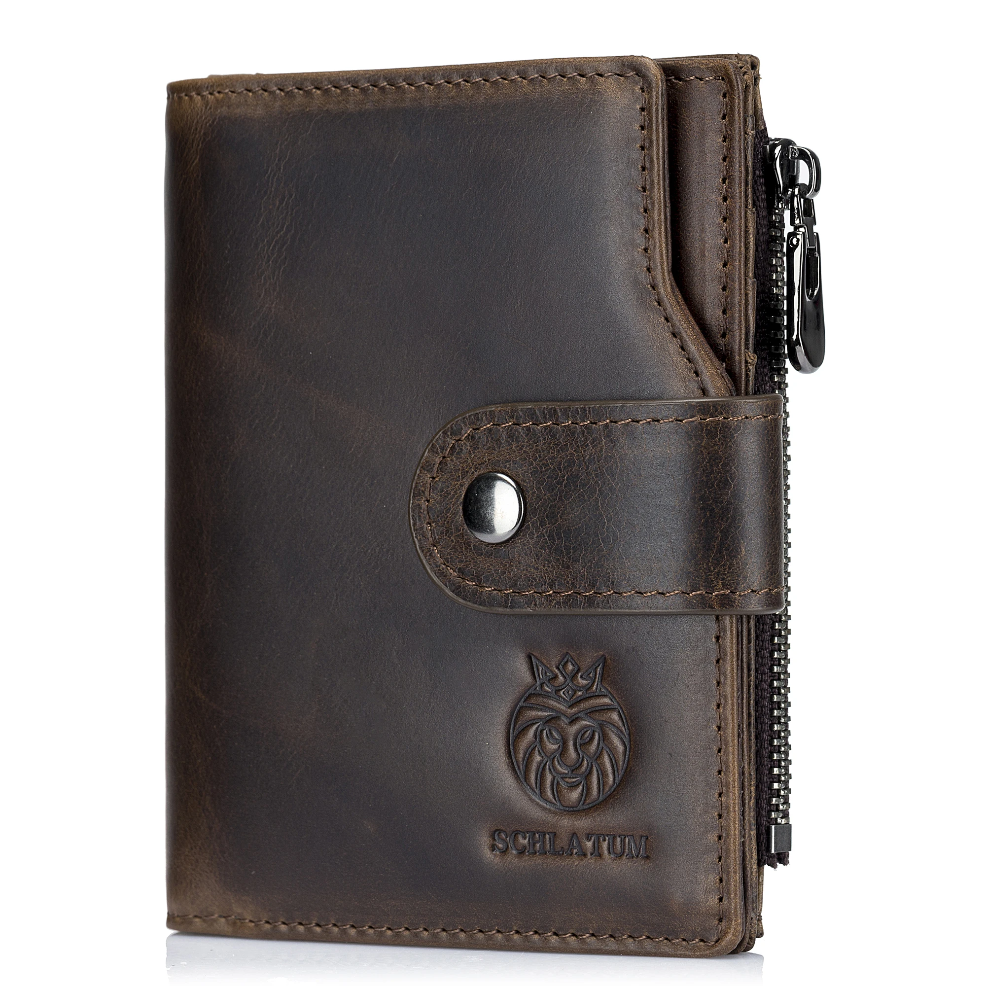 

LUKZIJAES кошелек из натуральной кожи для мужчин, RFID-блокировка, большая емкость, кредитная карта, винтажный кошелек на молнии, ID, окно, карман для монет