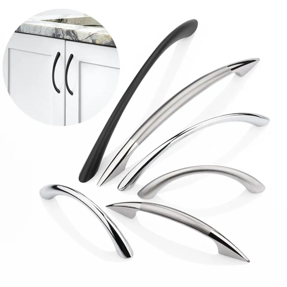 Zinc Alloy Curved Solid Cupboard Shoe Cabinet Handle Furniture Hardware Wine Cabinet Handle Black Wardrobe Door Handle