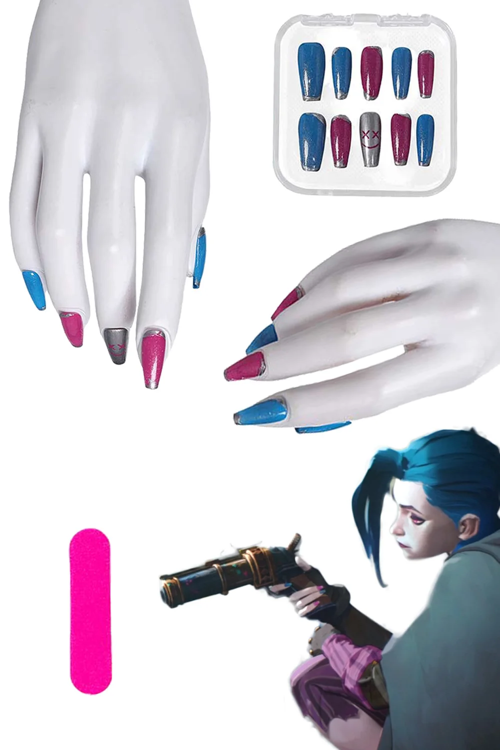 Disguise Arcane Jinx Fake Nails Tips 2024 Game LoL TV 2 Cosplay Costume Accessories Women Fantasia Prop Fancy Dress Up Party