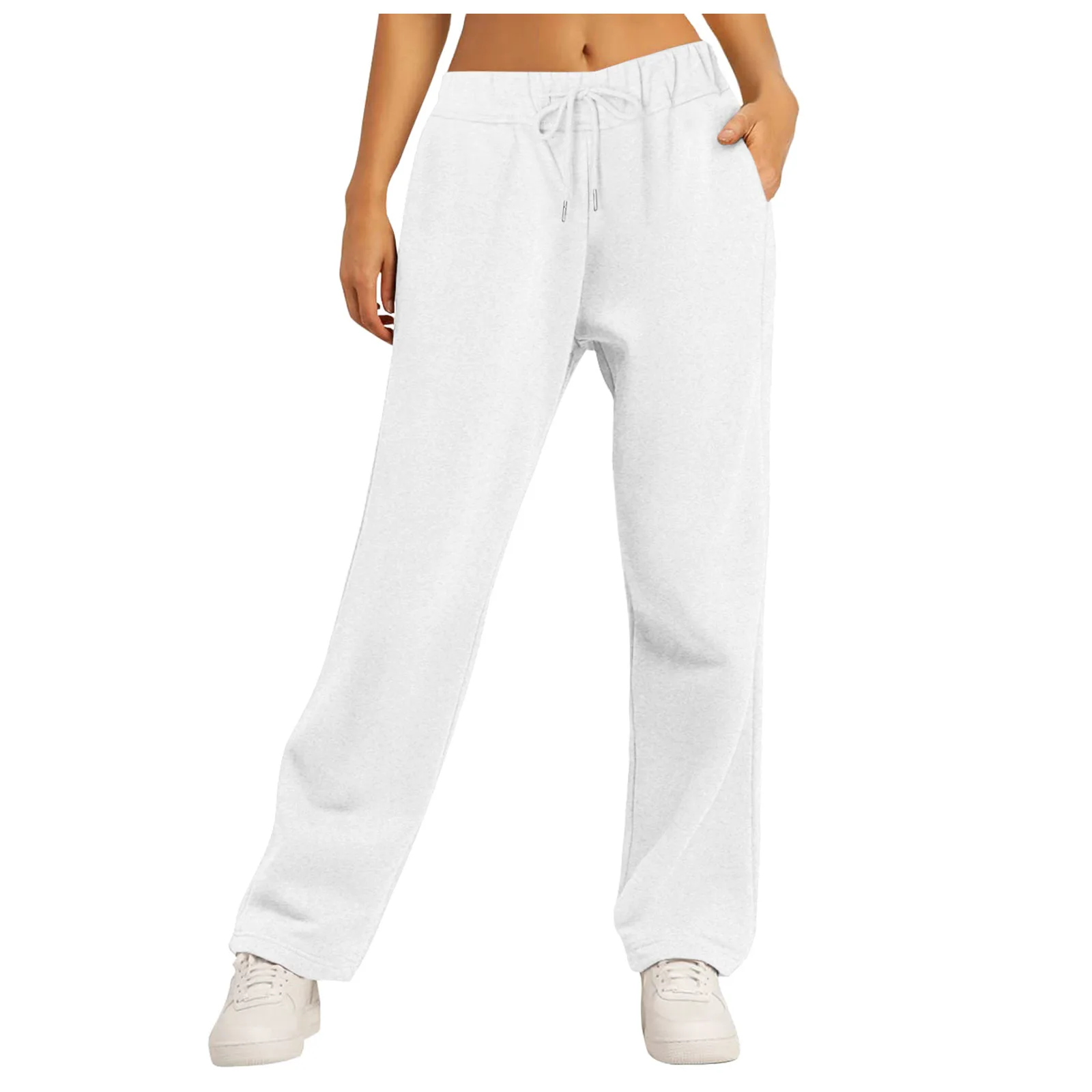 Fashion Women's Winter Sweatpants Solid Color Casual Fleece Sweatpants Outdoor Travel Camping Wide Leg Straight Pants