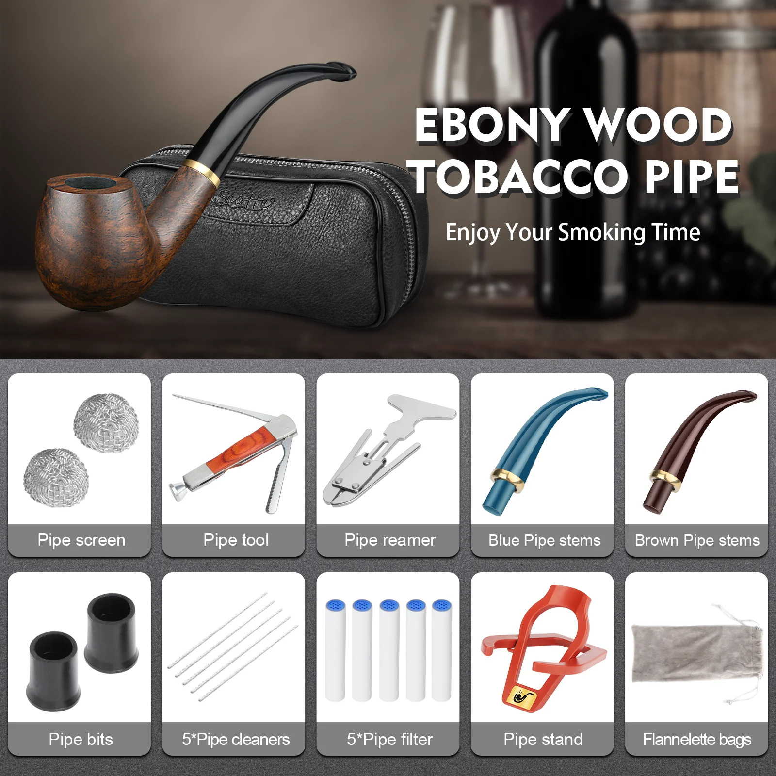 Leather Tobacco Pipe Bag Portable Multifunction Pu Leather Tobacco Smoking Pipe Case Smoking Tool Wood Tobacco pipe bag kit