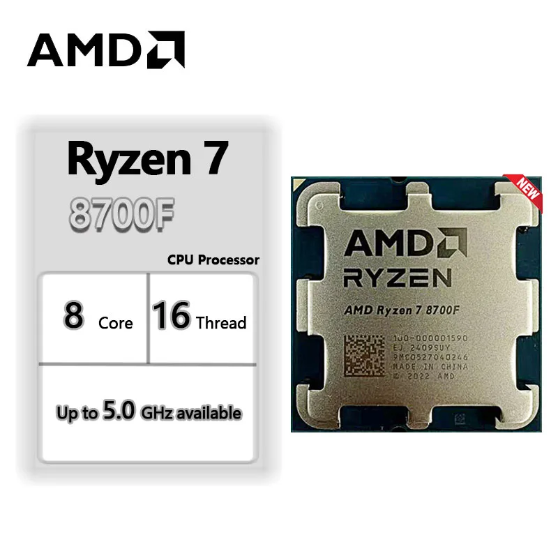 New AMD Ryzen 7 8700F CPU 8 Cores 16 Threads AM5 Processor Up to 5GHz 24MB Game Cache For B650m B650 Motherboard DDR5 RAM Kit