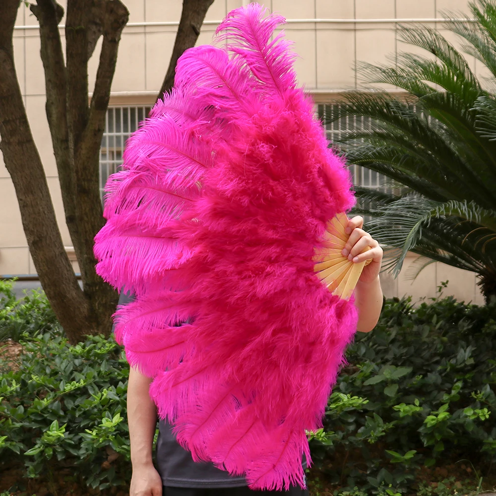 13 Bones Natural Ostrich Feather Fan Customized Held Folding Colorful Fan for Performance Dance Fans Stage Carnival Show Props