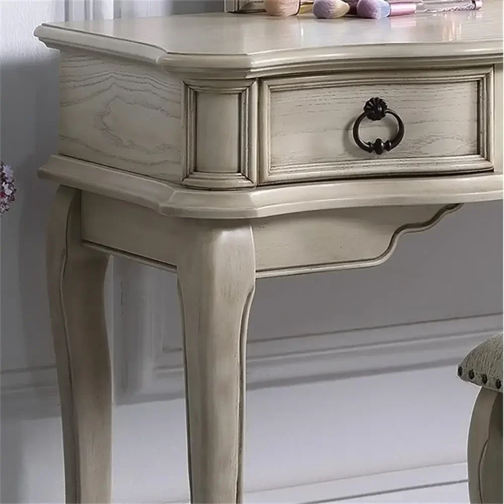 Vanity retrò con sgabello, bianco antico