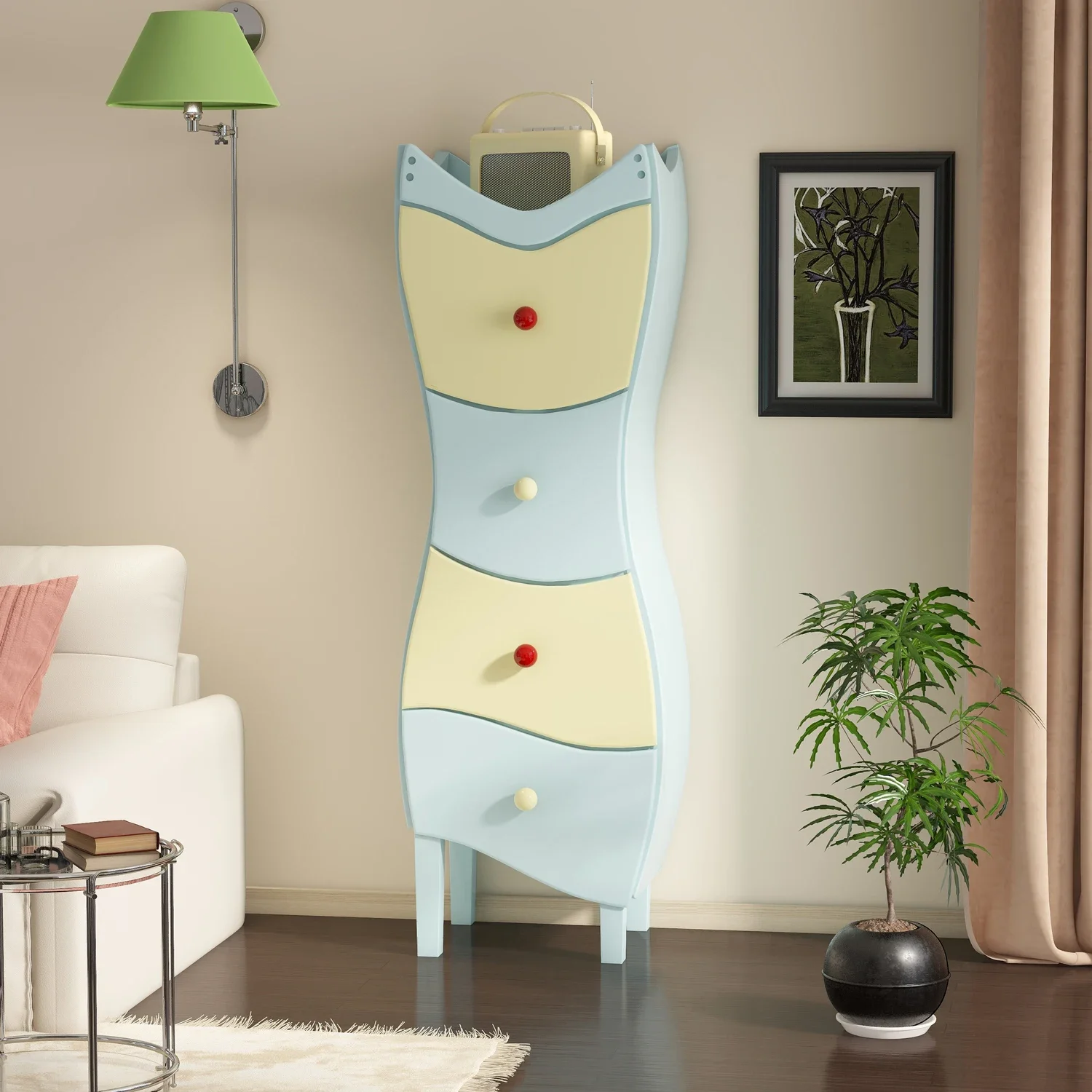 Skirt chest cabinet, bedroom storage , cream wind corridor cabinet, living room, dopamine four chest cabinet, decorative cabinet