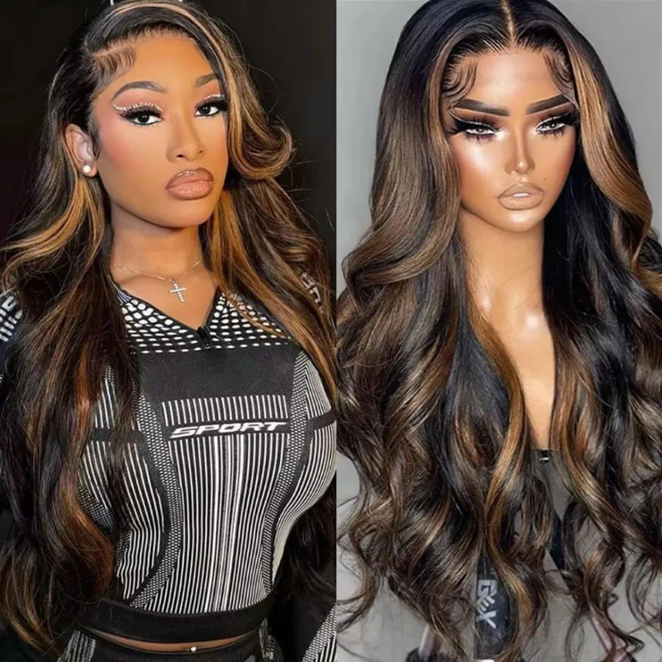 

Ombre Highlight 1B/30 Body Wave Lace Frontal Wig 100% Human Hair Put On and Go Wig PrePlucked 200% Density Ombre Lace Front Wigs