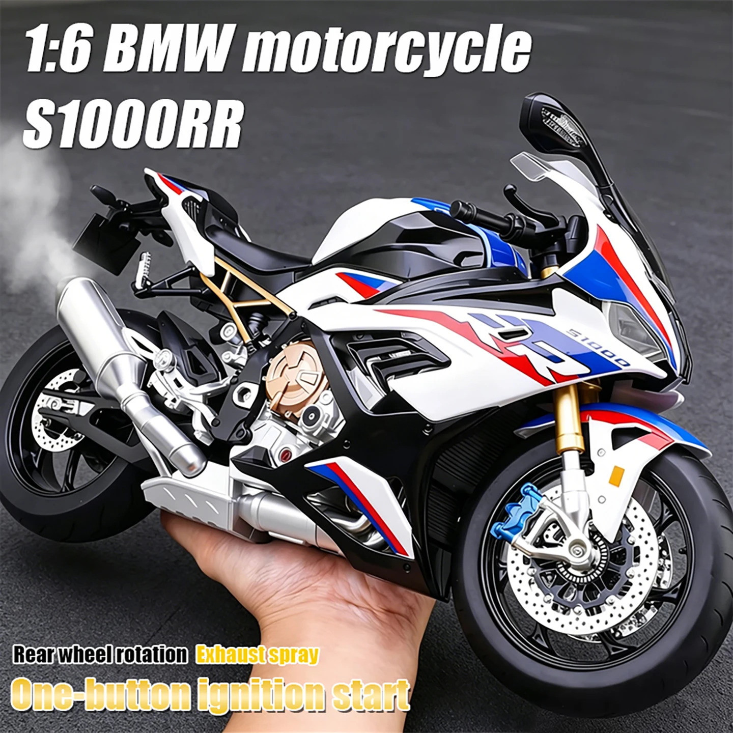 Officially Licensed BMW-S1000RR Motorcycle 1:6 Alloy Metal Diecast Model Sport Superbike Collectibles Toy Simulate Spray Light - view 5