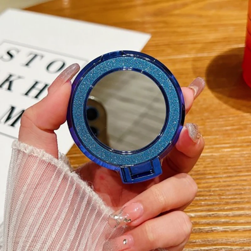 

Luxury Universal Electroplated Glitter Mirror Phone Holder Folding Anti-drop Ring Buckle Adhesive Support Back Makeup Mirror
