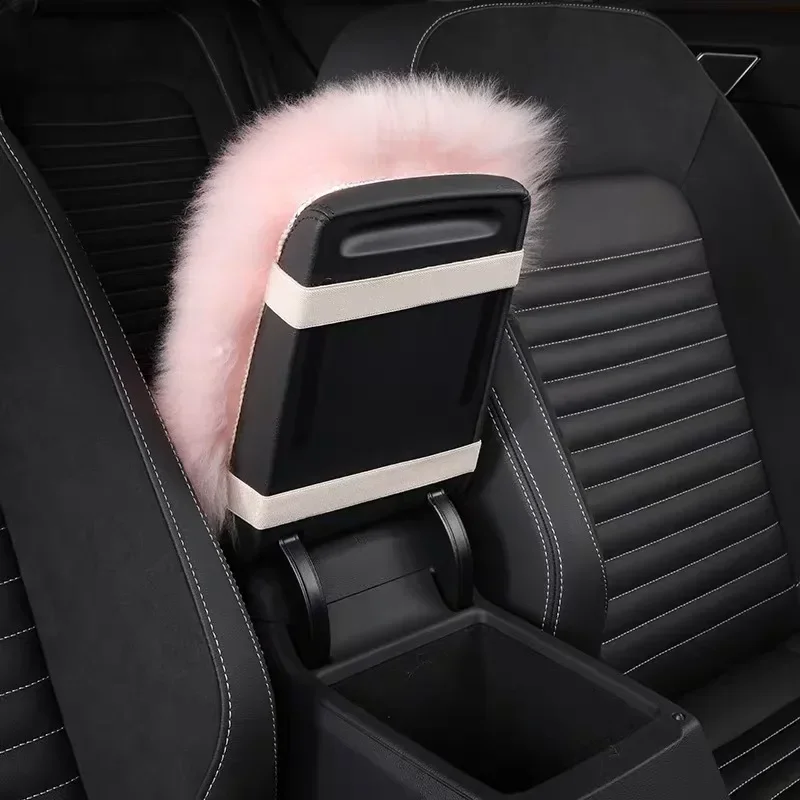 Car Armrest Cover Winter Warm Center Console Pad Non Slip Arm Rest Artificial Wool Seat Box Cushion  Auto Accessorie 30x15cm