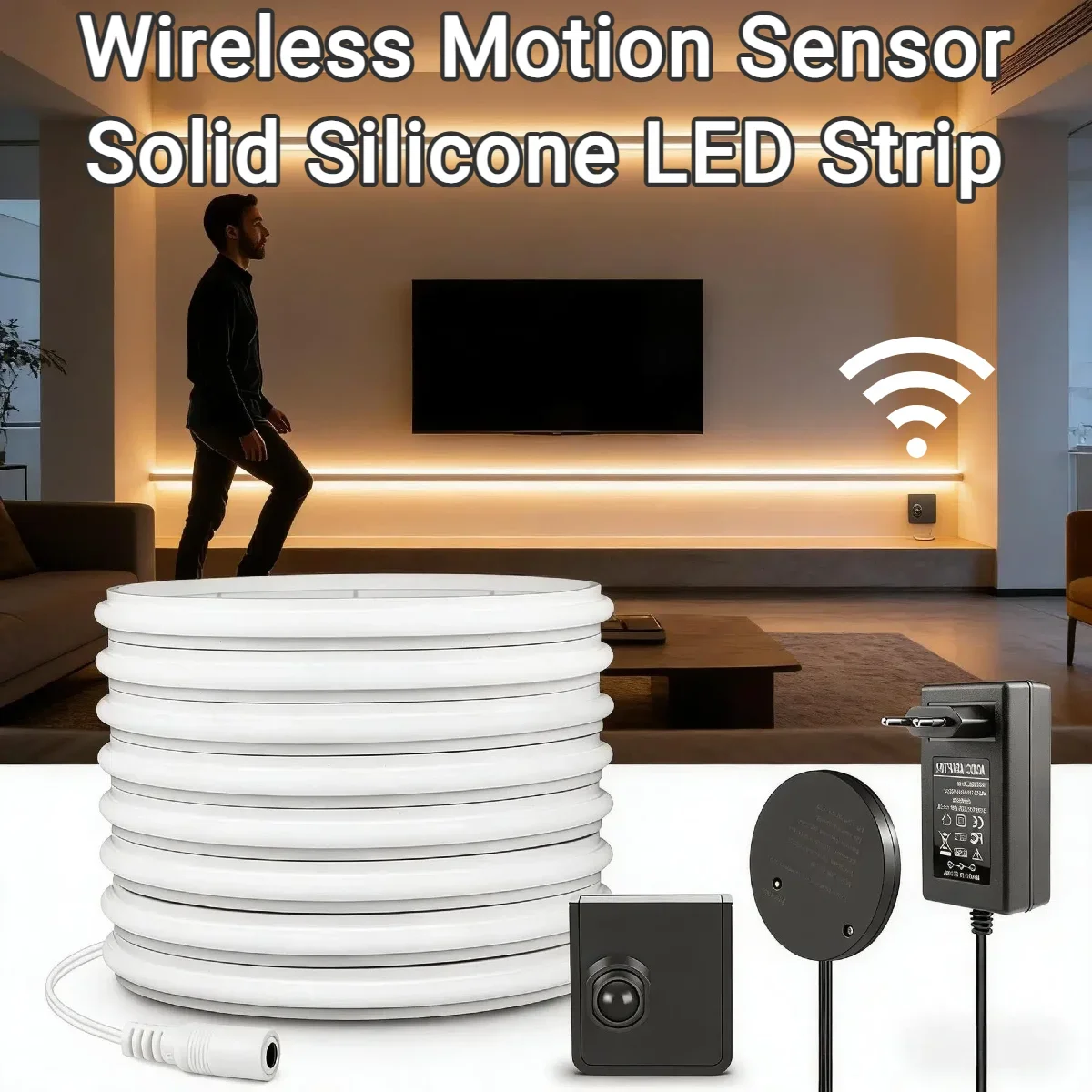 3/5/10M Smart Wireless PIR Motion Sensor Solid Neon COB LED Strip Light DC24V For Stairs Corridor Lighting