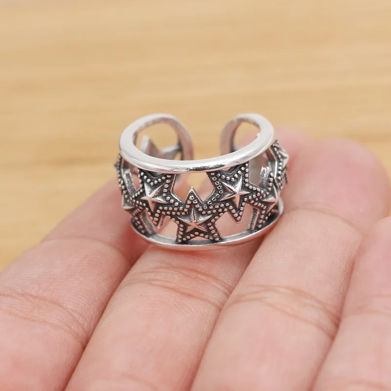 

Punk Euramerican Sterling Silver Star Ring and Index Finger Ring Manufacturer Direct Selling Five Point Star Live Mouth Fashion