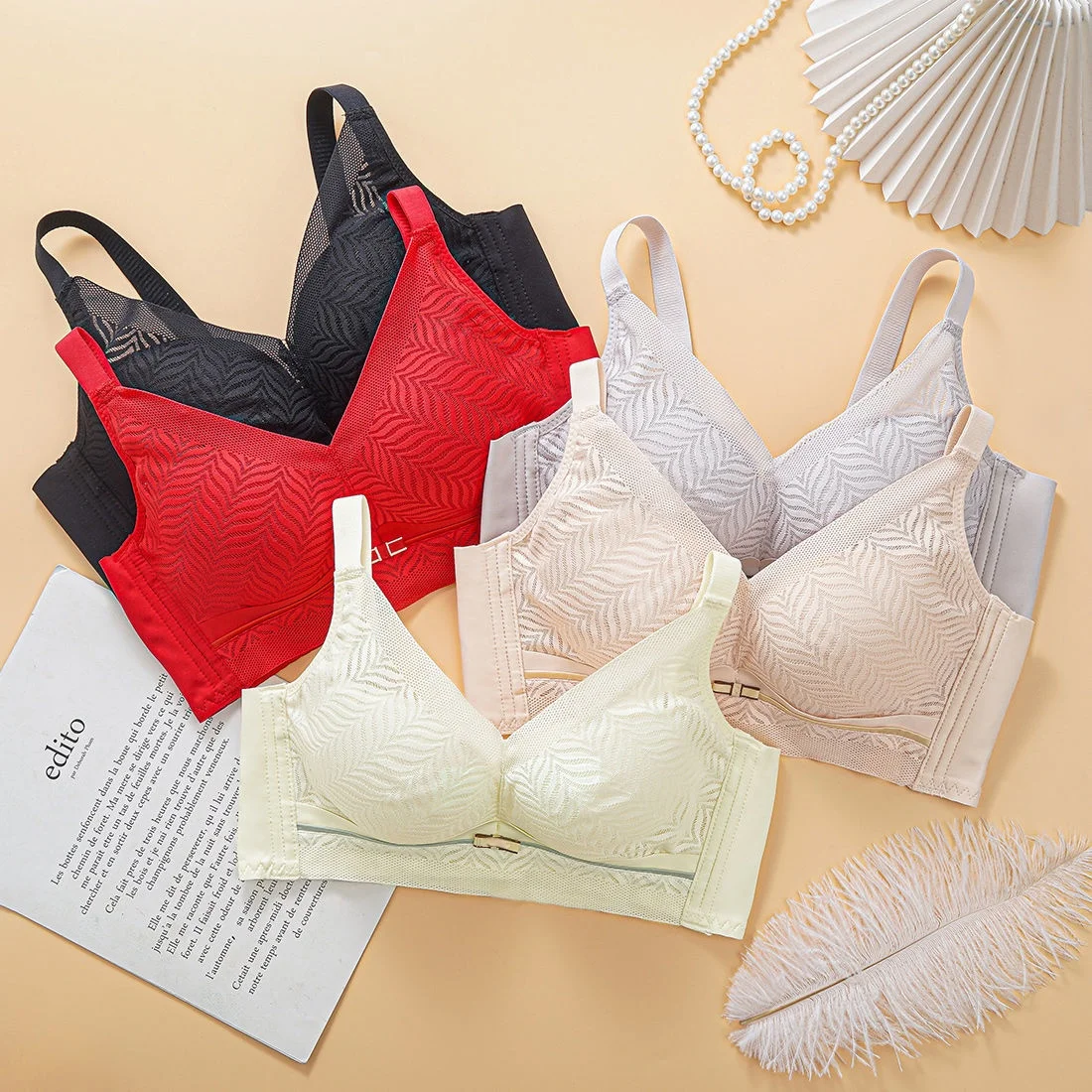 Summer Light and Thin Cup Lace Soft Xinjiang Cotton Breathable Small Chest Gathered and Plump Top Collection Side Breast