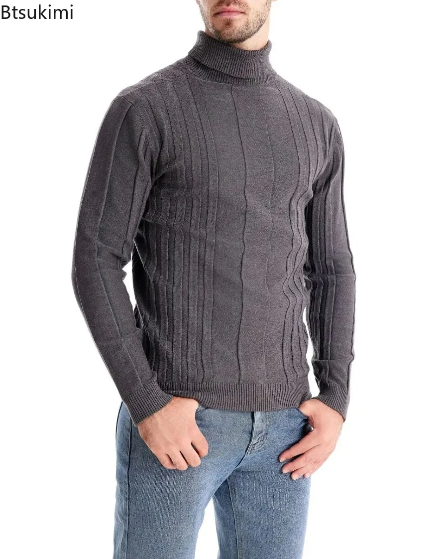 2025 New Men's Turtleneck Sweaters Casual Warm Solid Color Knitting Pullovers Autumn Winter High Quality Slim Sweaters for Men