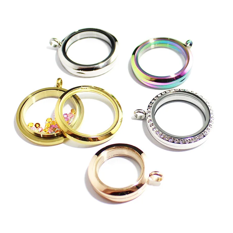 5PC/lot 30mm Glass Floating Locket Pendant Stainless Steel Twist Medallion Living floating charm Locket For Jewelrys Making