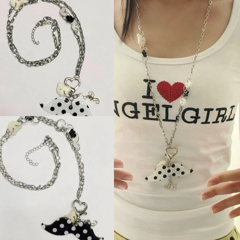 

Korean Fashion Pink Polka Dot Beard Pendant Necklace for Women Kawaii Harajuku Japanese Charm Necklace Y2K Accessories Jewelry