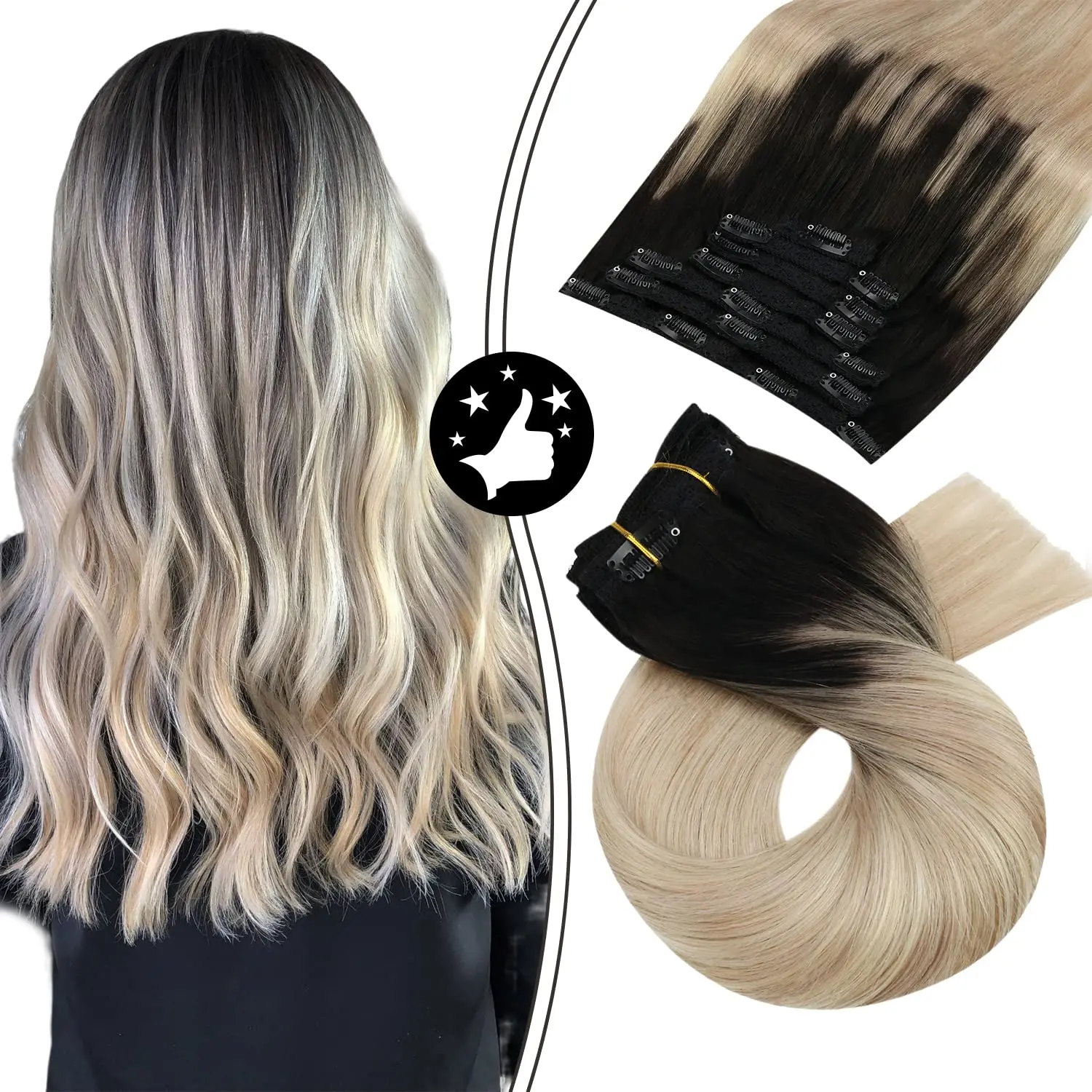 Moresoo doczepiane ludzkie włosy Włosy brazylijskie 70G/105G Naturalne doczepy z włosów proste # 1B/18/60 Czarne blond włosy Ombre