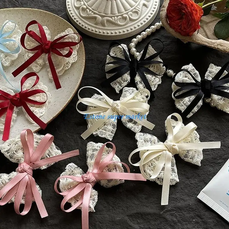 

090B Stylish Lace Ribbon Bows Clips For Newborns Secure Spring Mechanism