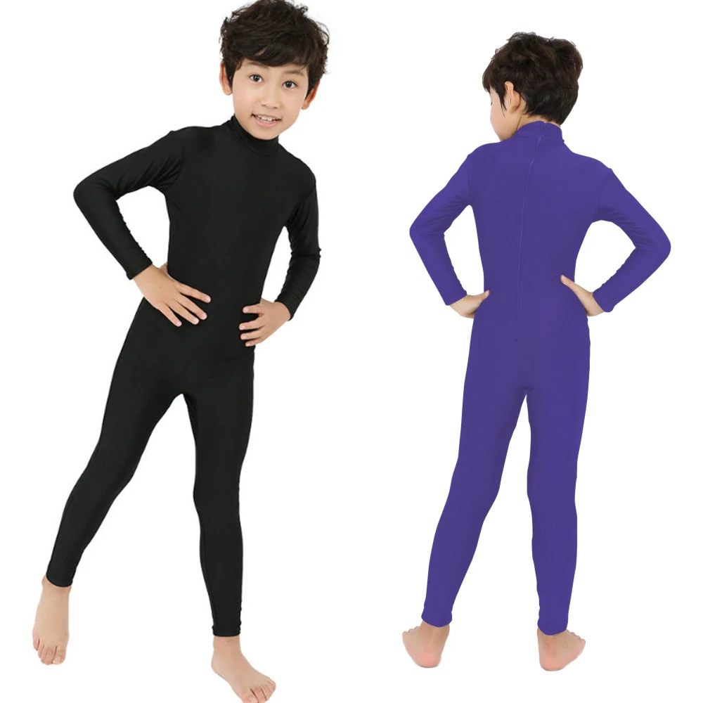 Kid Spandex Full Body Zentai Suit Dance Unitard Costumi per Halloween Bambino Balletto Vestito stretto Dolcevita Tuta in nylon Cosplay