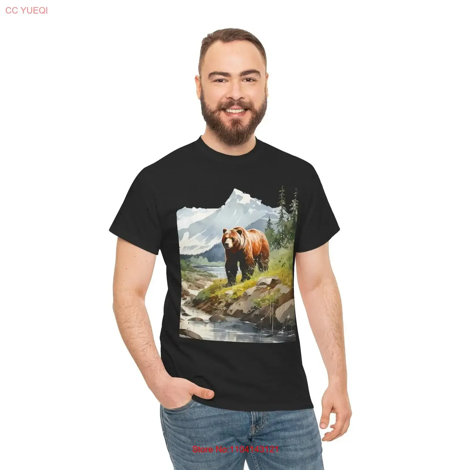 Alaskan Grizzly Bear Wilderness Wildlife T Shirt vintage Washed Unisex Versatile Stretched Casual Breathable