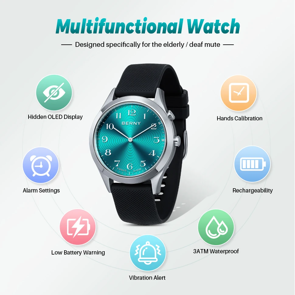 BERNY Analogue Vibrating Watch Multifunctional Elderly medication reminder for elderly/deaf Watch for hearing impaired Watches