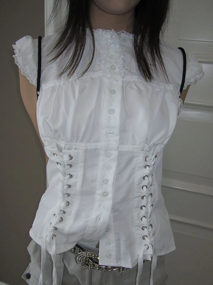 

White Shirt Women Slim Japan Flying Sleeve Retro Blouse Streetwear Casual Design Harajuku Spring Summer