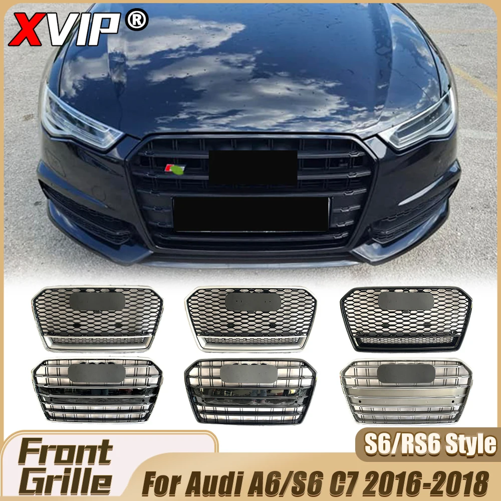 XVIP كروم S6 نمط شبكات السباق الأمامية لامعة سوداء العسل RS6 نمط الوفير مصبغة شواء لأودي A6 S6 C7 16-18 تجميل
