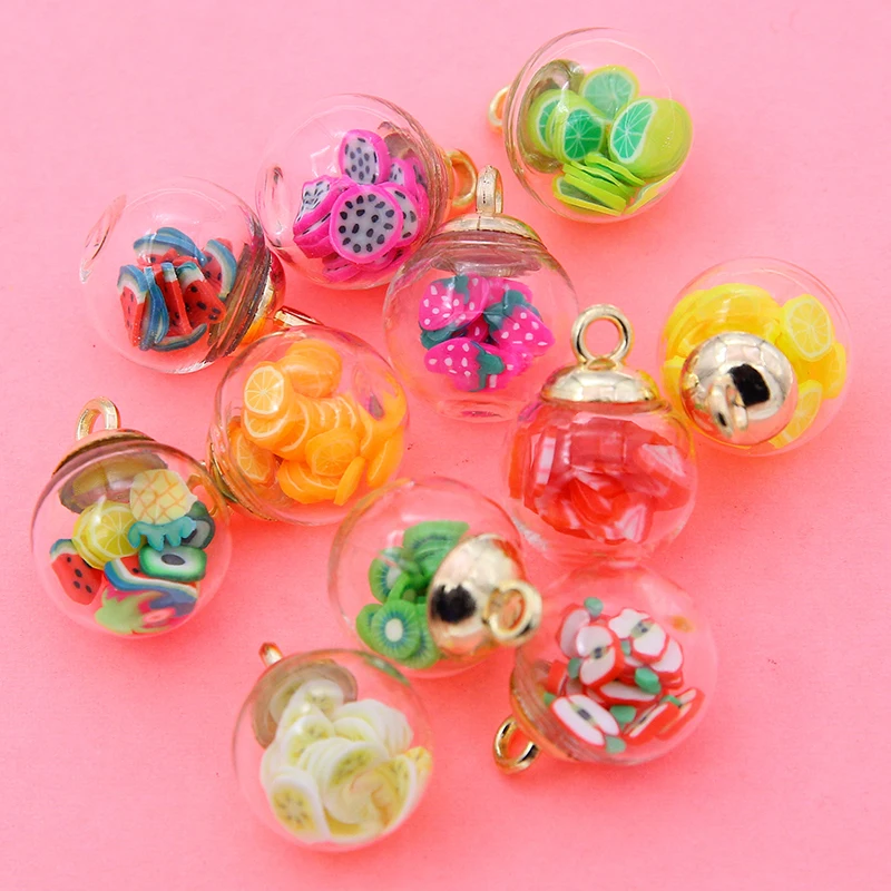 10pc 16x21mm Transparent Glass Ball Fruit Bubble Colorful Crystal in ball Charms Pendants for Jewelry Making Diy Crafts Supplies