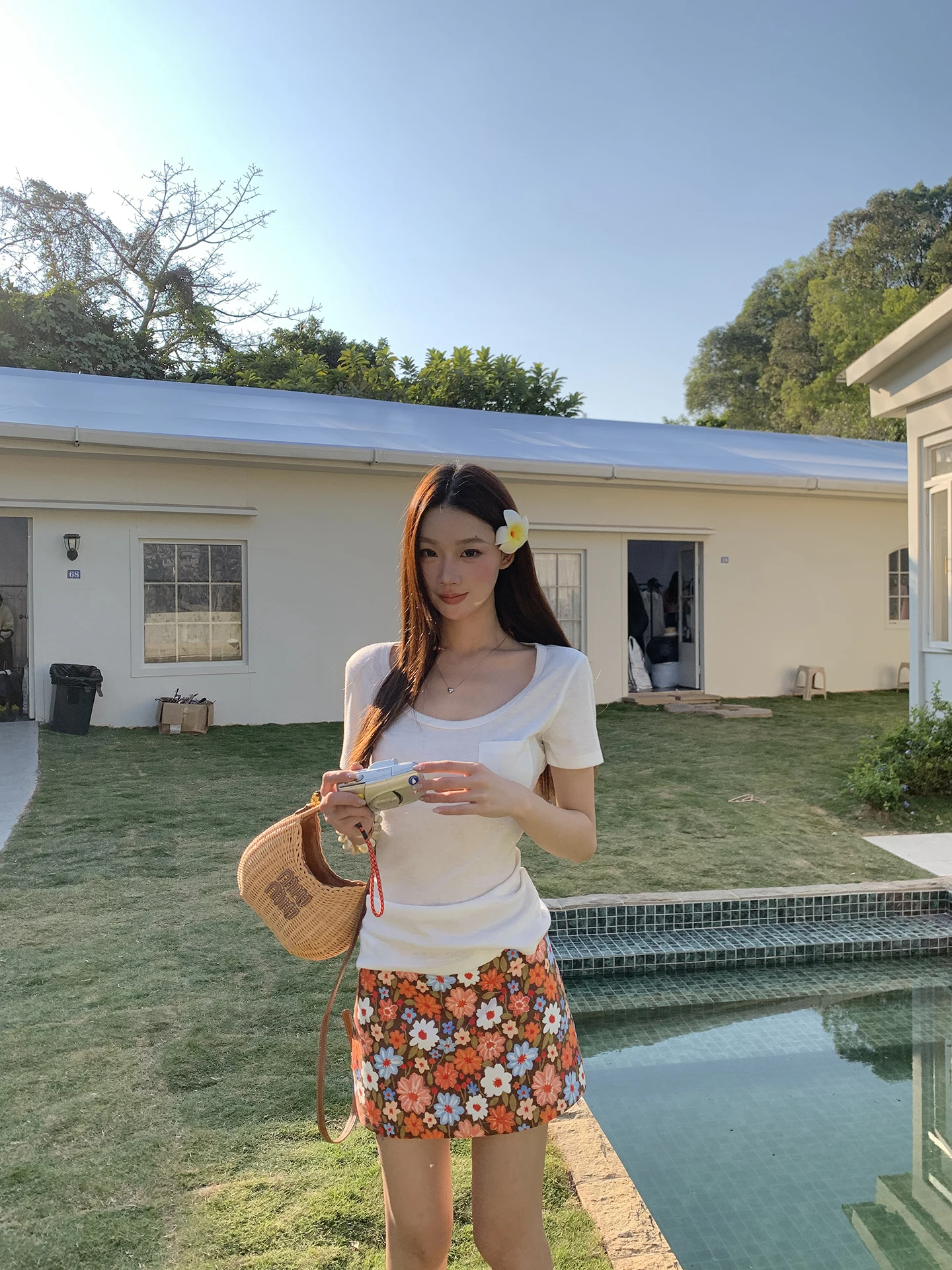 

Юбка А-силуэта с высокой талией для женщин, хлопковая, с цветочным принтом, повседневная, короткая, летняя коллекция, красная, стандартная модель