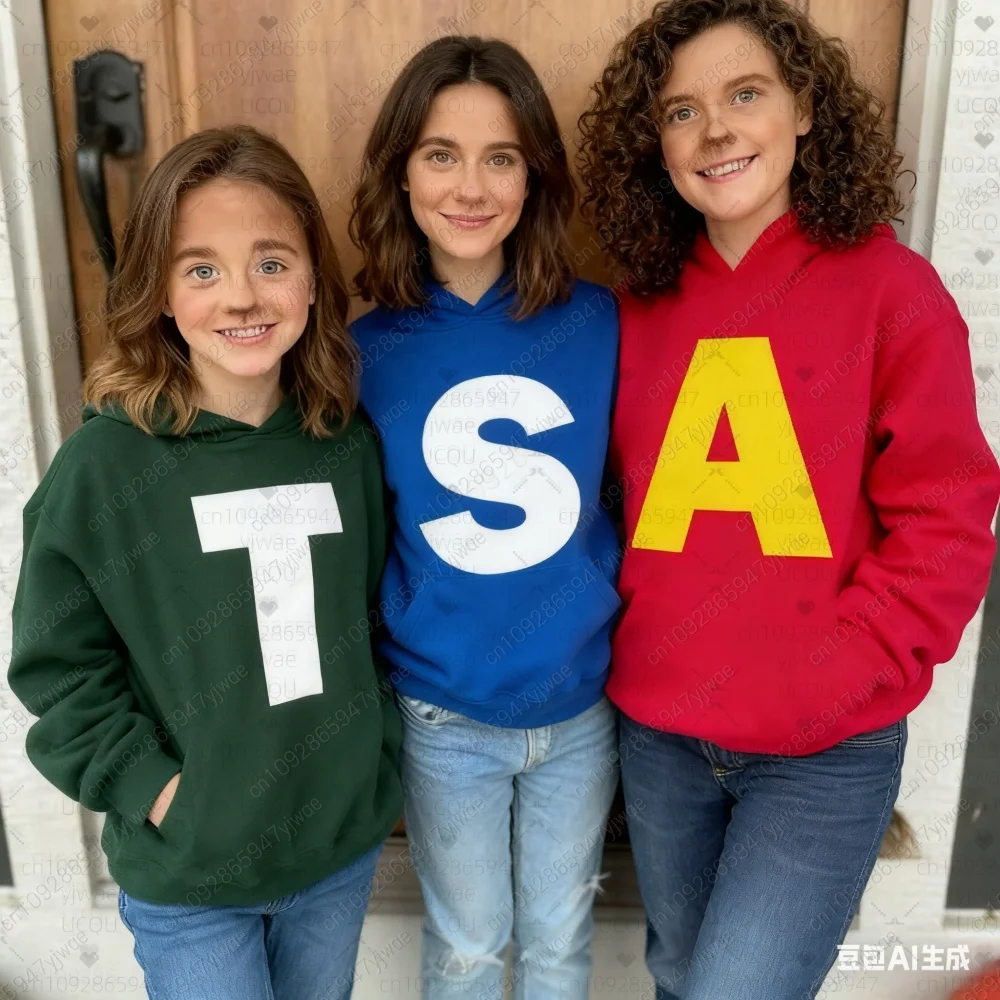 النساء هدية الكريسماس ألفين والسنجاب الكرتون هوديي S A T زي مجموعة الهالوين هوديس كم طويل هودي بلوزات