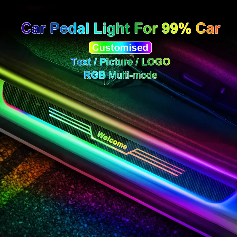 2/4 Pcs Personalized Customization Pedal Lights 18 LED Car Interior Light Car Led Door Skirt Neon Mood lighting Auto Accessories