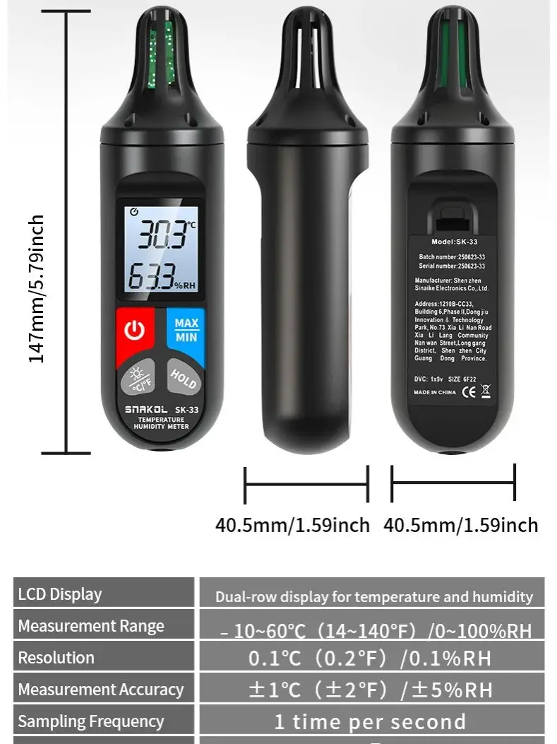 Termometr cyfrowy z higrometrem SK33 -10 ℃ -60 ℃   Wewnętrzny czujnik temperatury i wilgotności z podświetleniem, higrotermograf — zdjęcie 7