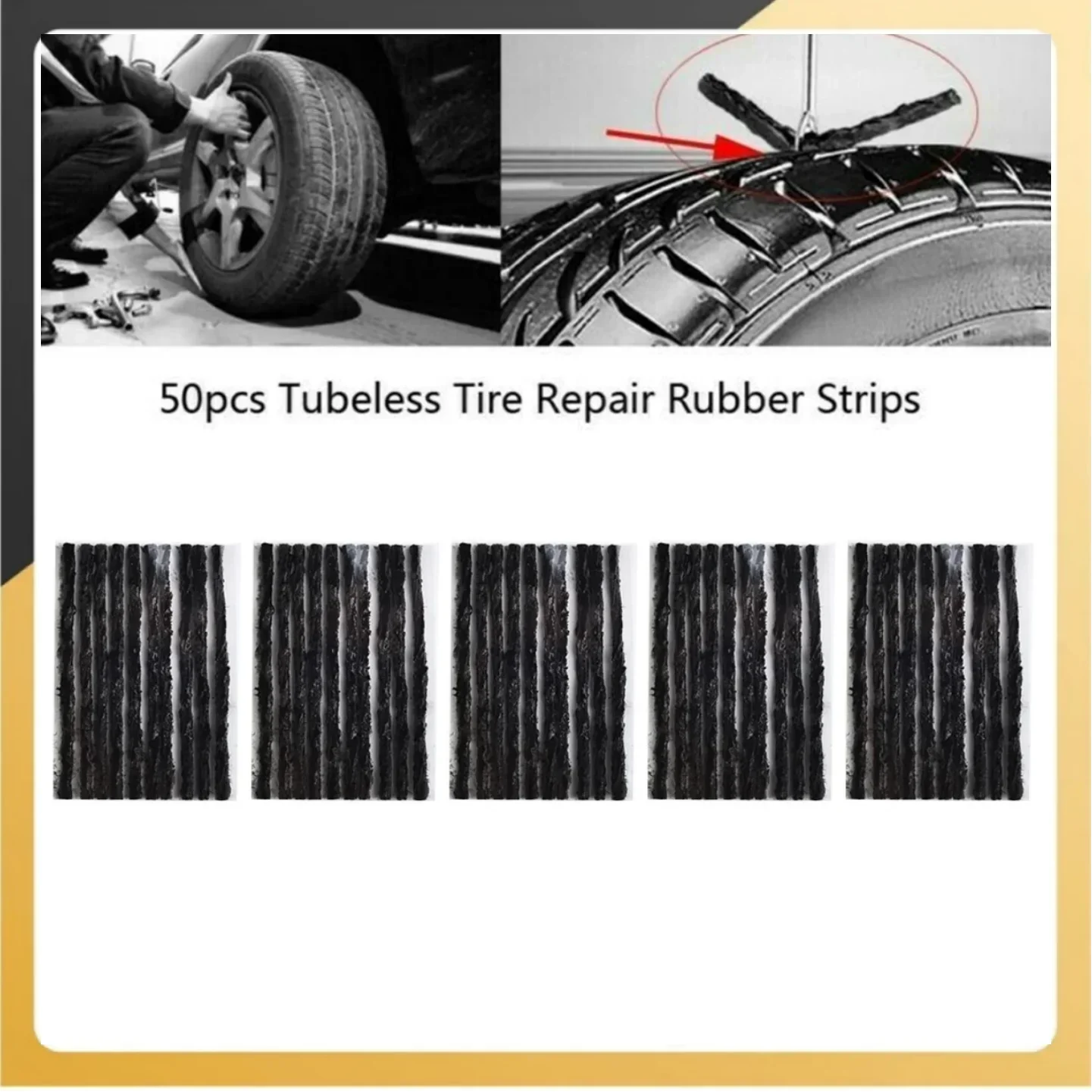 50pcs Black Car Tyre Seal Strip Puncture Recovery Repair Replacement Rubber Tubeless 0.1inch For Bike Auto Accessories 3.5*100mm