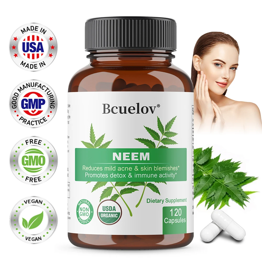 

Organic Neem Leaf Capsules, Herbal Supplement - Supports Skin, Immune and Liver Health, Detoxifies, Vegan, Gluten-Free