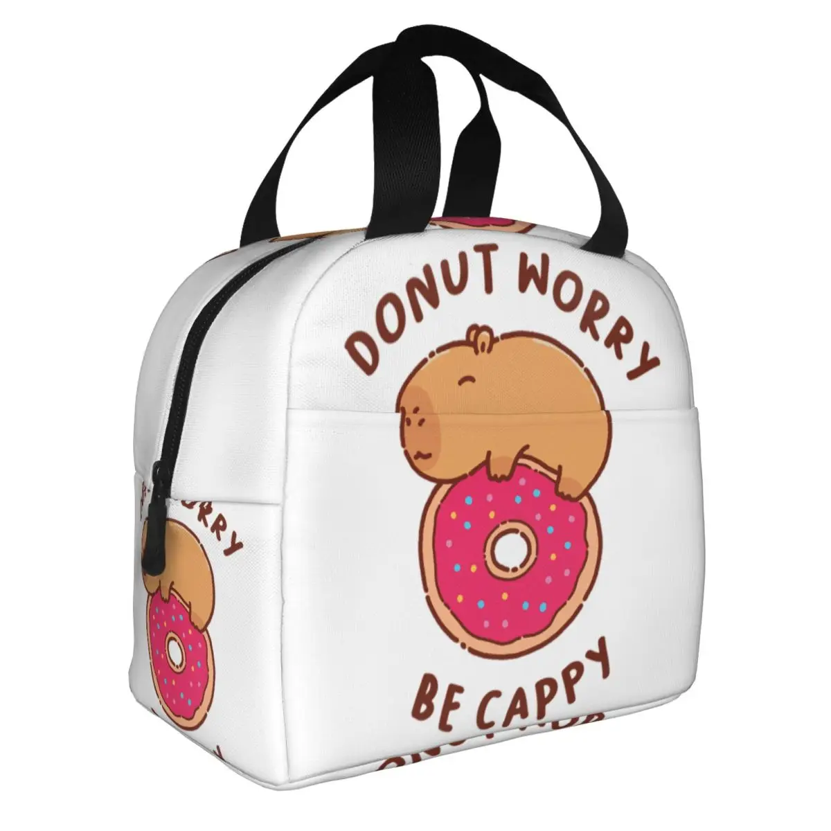 Capybara On A Donut Resuable Lunch Boxes for Women Multifunction Cooler Thermal Food Insulated Lunch Bag For School Office