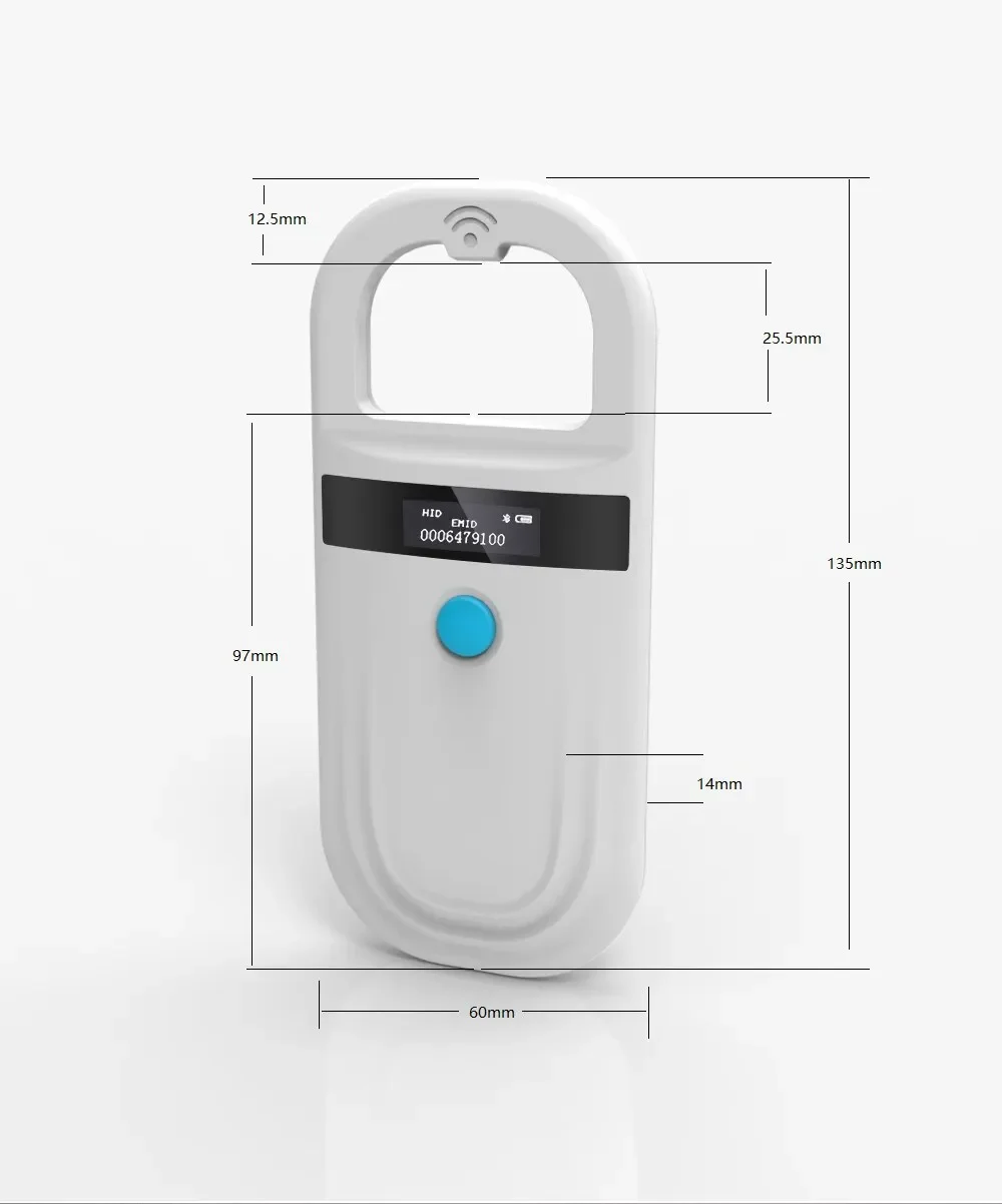 Leitor RFID Handheld Animal com Tags, Pet, Cat, Dog, Microchip Scanner, Chip de Vidro, USB, Bluetooth, Tag, FDX-B, 134.2KHz, 125kHz