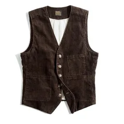 2024 Fashionable Workwear American Vintage Vest Corduroy Vest Shoulder Jacket British Style for Men Travel Motor Vest