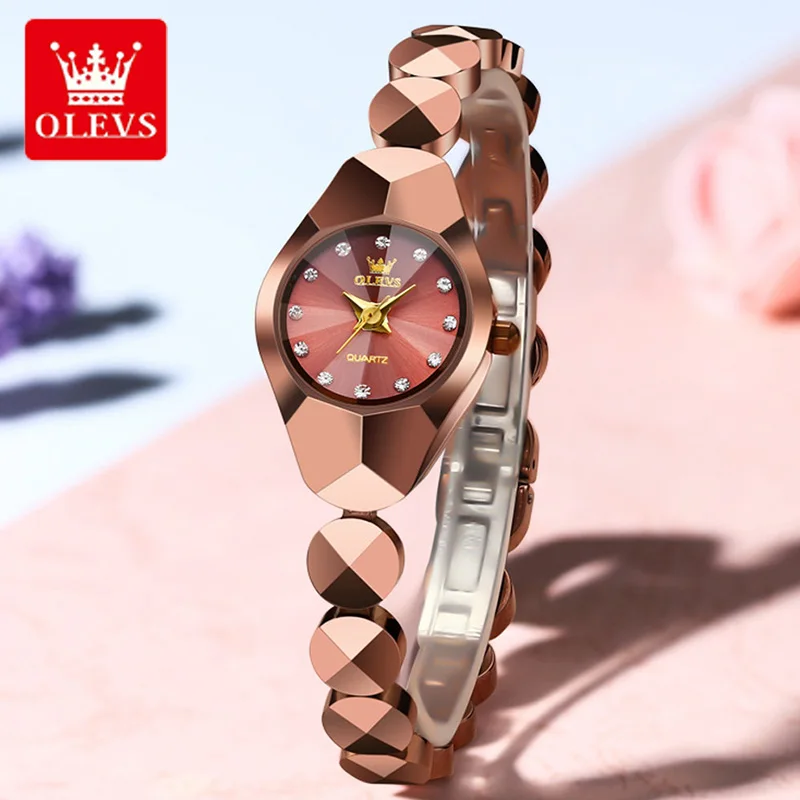 Top Brand OLEVS Tungsten Steel Quartz Watch for Women Luxury Fashion Diamond Cutting Mirror Waterproof Ladies Dress Wrist watch