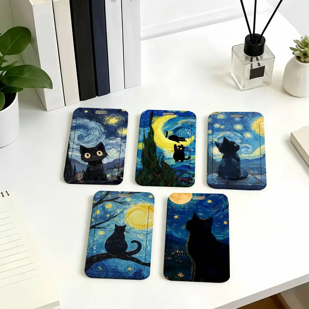 Black Cat  Badge Card Holder Student ID Case Daily Use Subway Commute Work Cover Office School Bus Protector