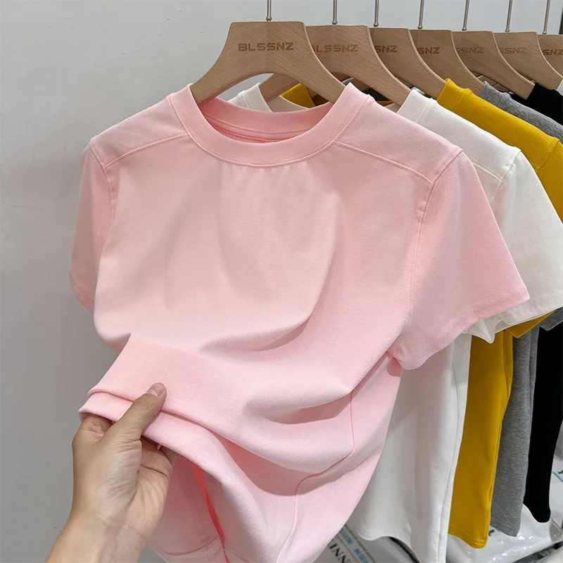 

Zjaiss Solid Basic Short Sleeve Womens Tshirt 2025 Casual Loose O Neck Fashion Top T Shirt Ladies Korean Tee Shirt Streetwear