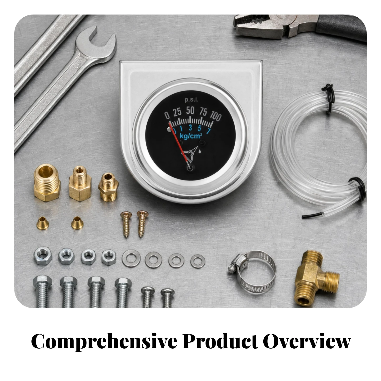 

Vehicle Accessory Silver Bezel Metal Body Auto Parts Mechanical Oil Pressure Gauge Brass Fittings Analog Oil Pressure Gauge