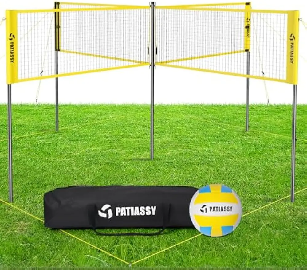 

16FT Adjustable Height 4-Way Volleyball Badminton Net Set with Carry Bag for Outdoor Fun