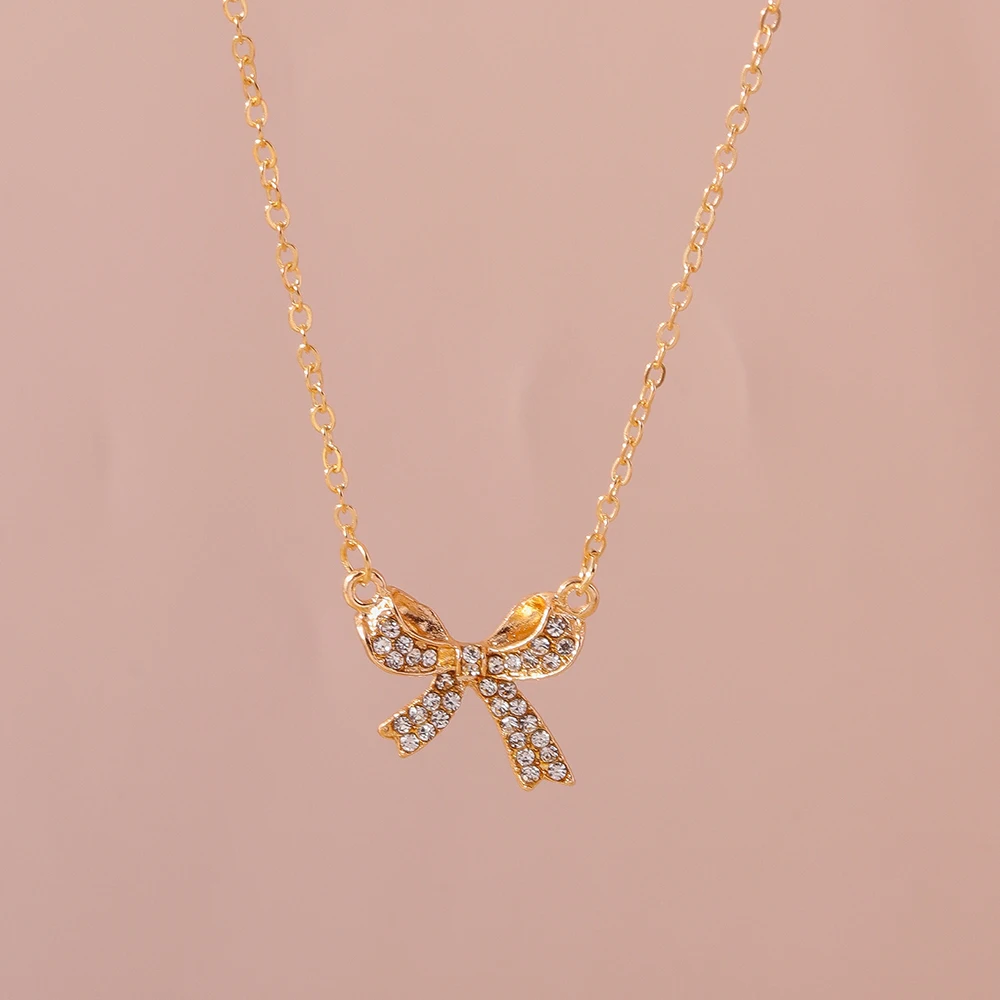 Aihua Minimalistische Gold Silber Farbe Kristall Bowknot Anhänger Halskette für Frauen Geometrische Schlüsselbein Ästhetische Halskette Geschenke – Detail 3