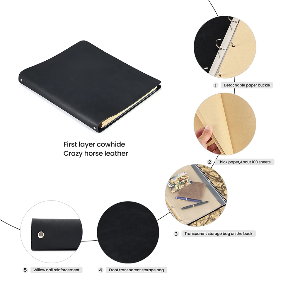 JOYIR A4 Genuine Leather Notebook Binder Refillable 4 Ring Binder Loose Leaf Personal Planner Binder Office Notepad New