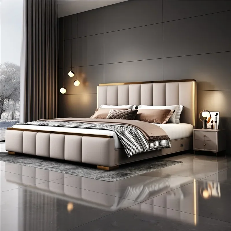 Nordic Frames Bed Luxury Fancy Sleeping Nightstands Bed Unique Minimalist Muebles Para Dormitorio Bedroom Set Furnitures