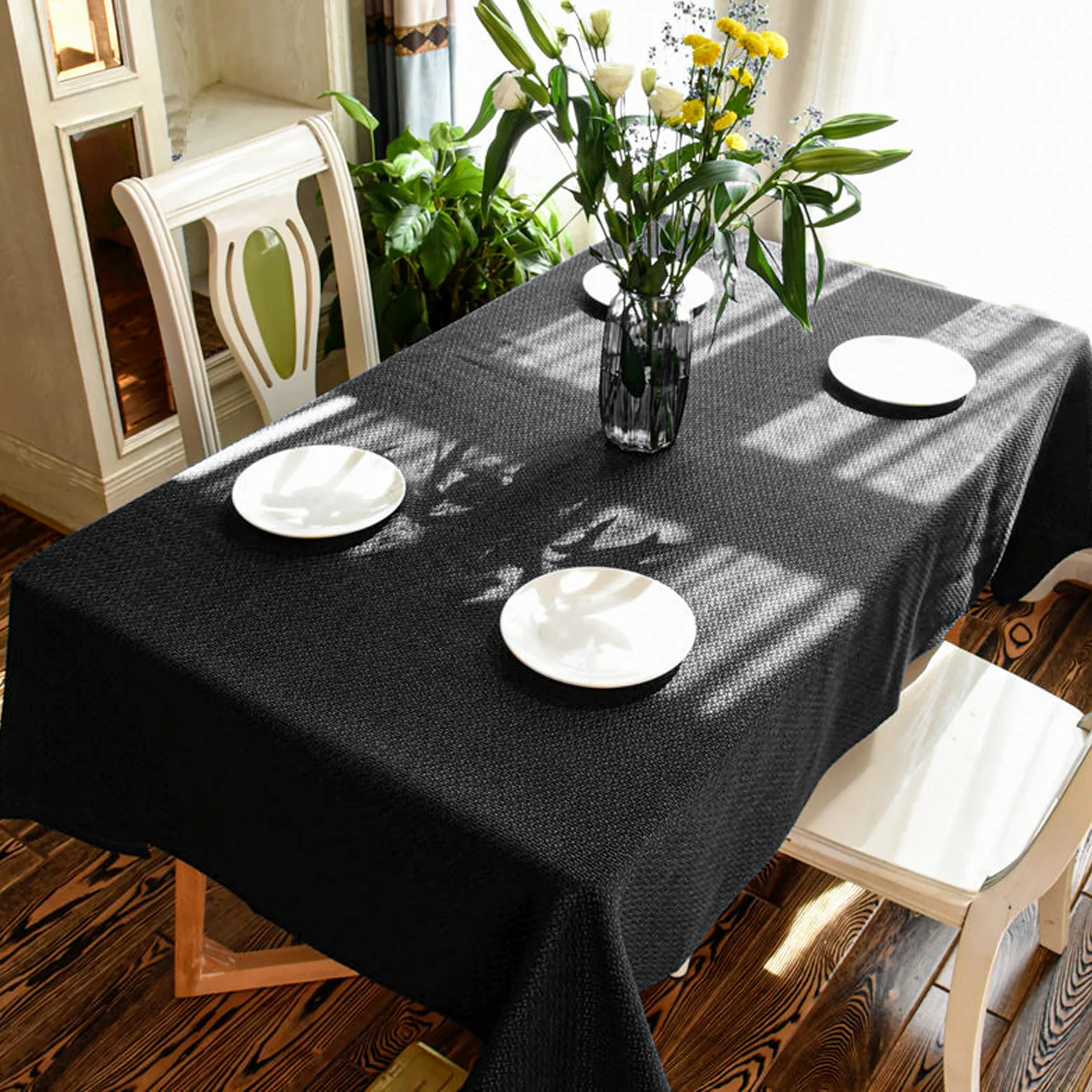 

fabric classic black linen table cloth simple plain light square tea table cloth